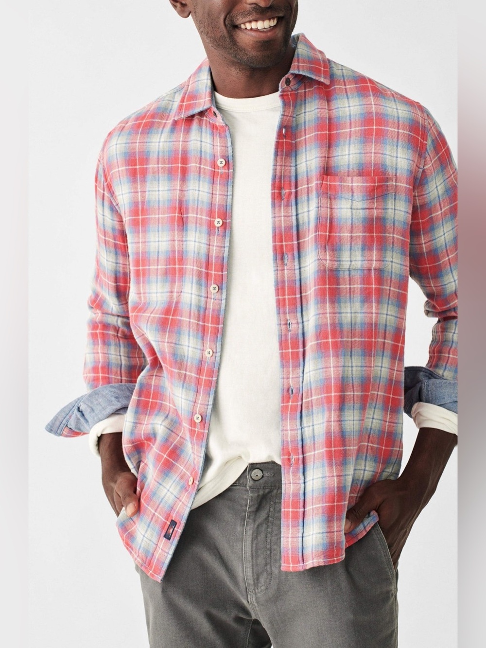 Faherty Rayland Rose Plaid Reversible Organic Cotton Button Up Shirt Men’s - Picture 3 of 7